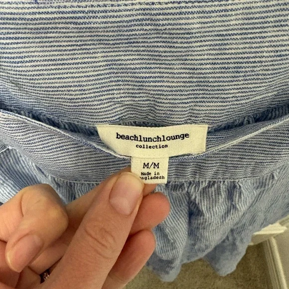 Beach lunch lounge linen cotton top blue stripe Medium Boho - Picture 2 of 4